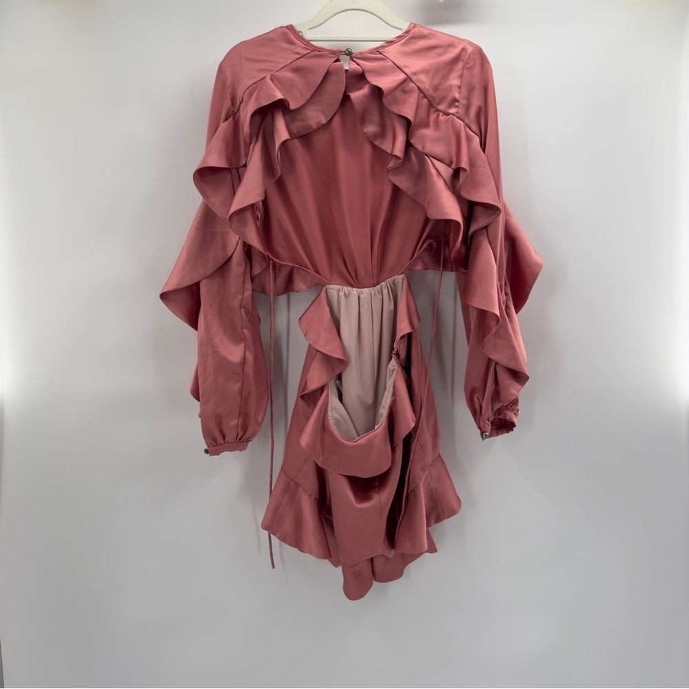 Nasty Girl cutout pink the old satin romper pink open back long sleeve size 8 - Picture 12 of 14